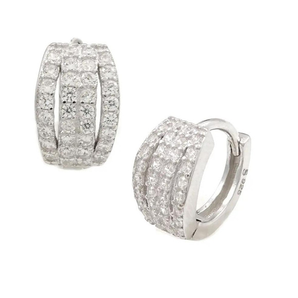 Sterling silver 925 cubic zirconia Huggie Hoop Earrings  Pave  Diamond Crystals - Picture 1 of 5